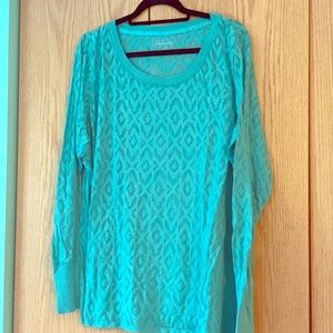 Long sleeved teal diamond sheer shirt